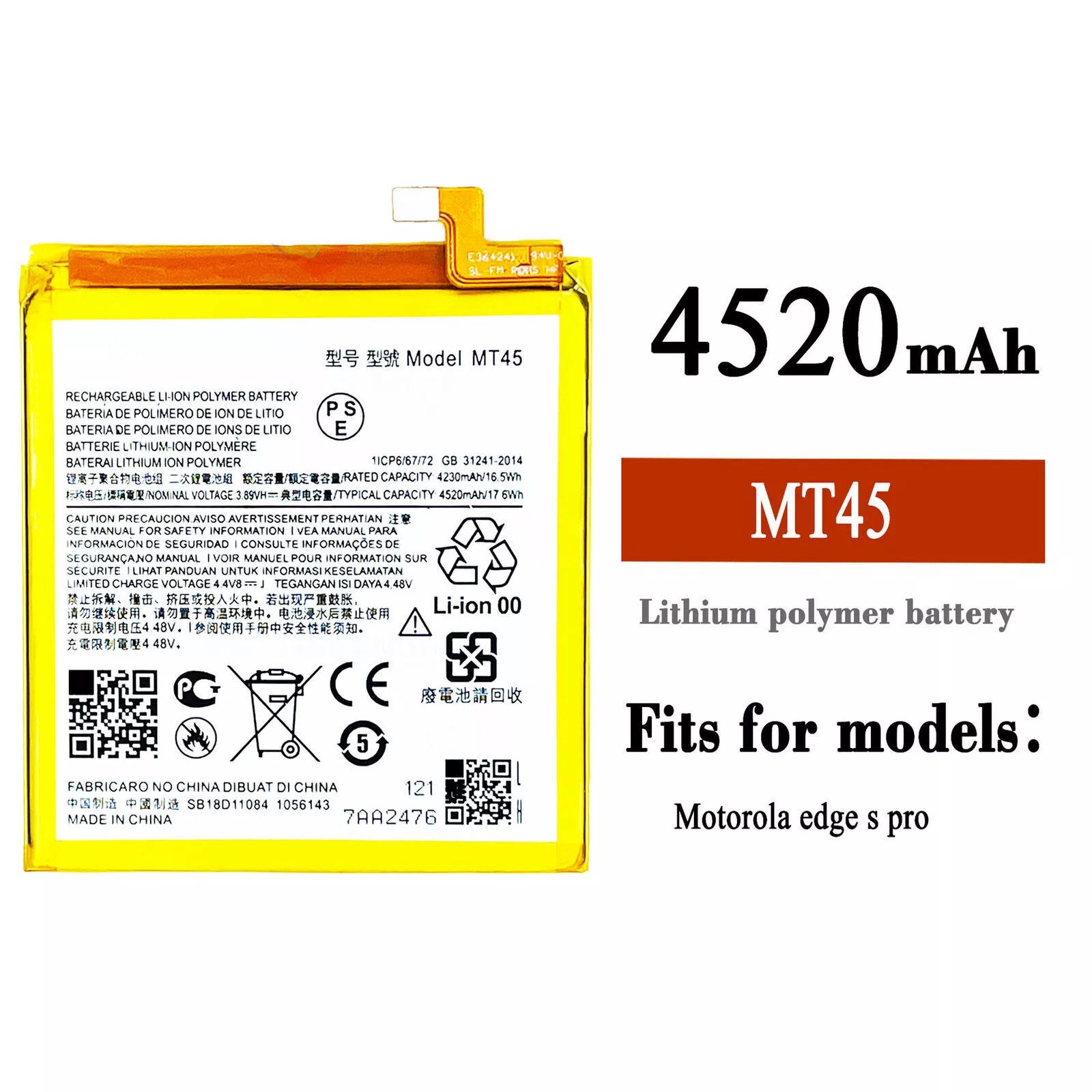 Batterie de remplacement pour Motorola Moto Edge 20 Pro (XT2153), MT45 Batterie de remplacement pour Motorola Moto Edge 20 Pro (XT2153), MT45